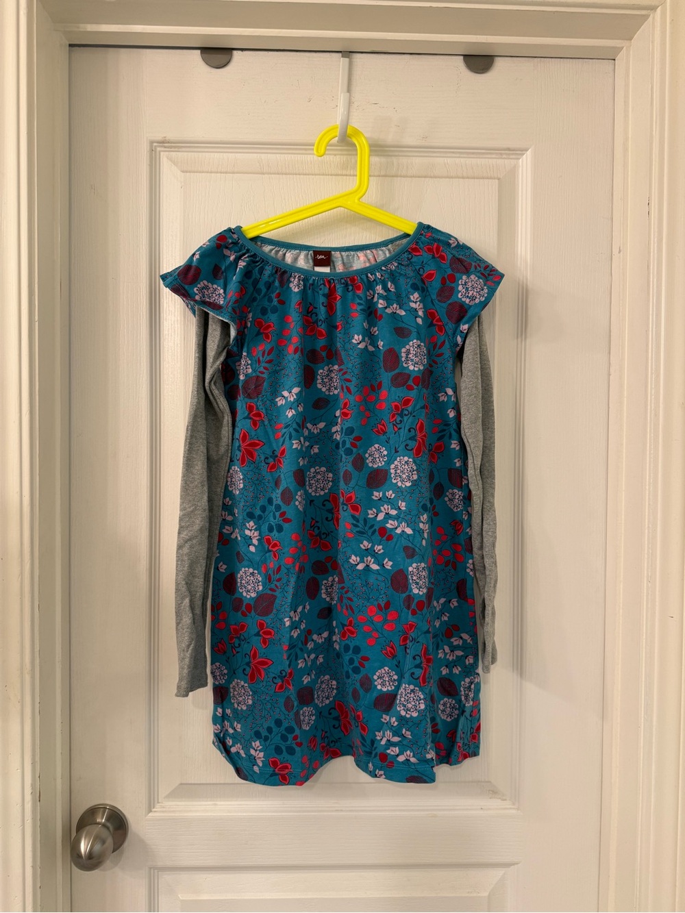 Tea Collection Girls Teal Floral Long-Sleeve Dress